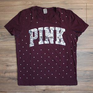 PINK Victoria's Secret Sequined Maroon Tee